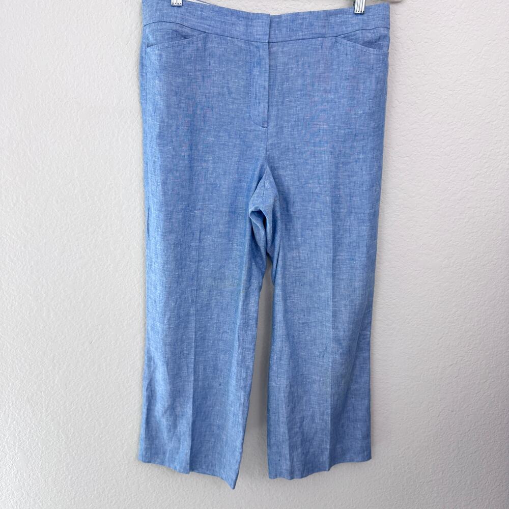 Talbots Womens Mid Rise Ankle Pants Size 8 100% Linen Summer Office Blue
